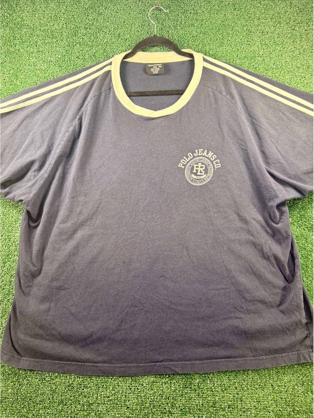 Vintage Y2K Polo Jeans Co Ralph Lauren T-Shirt Mens 3XL Navy Ringer 1967
